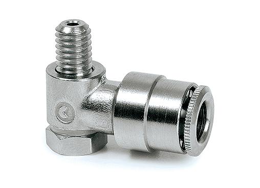 Tube connector M6 male for tube oØ 6 mm 90° - swivel type (brass nickel-plated)